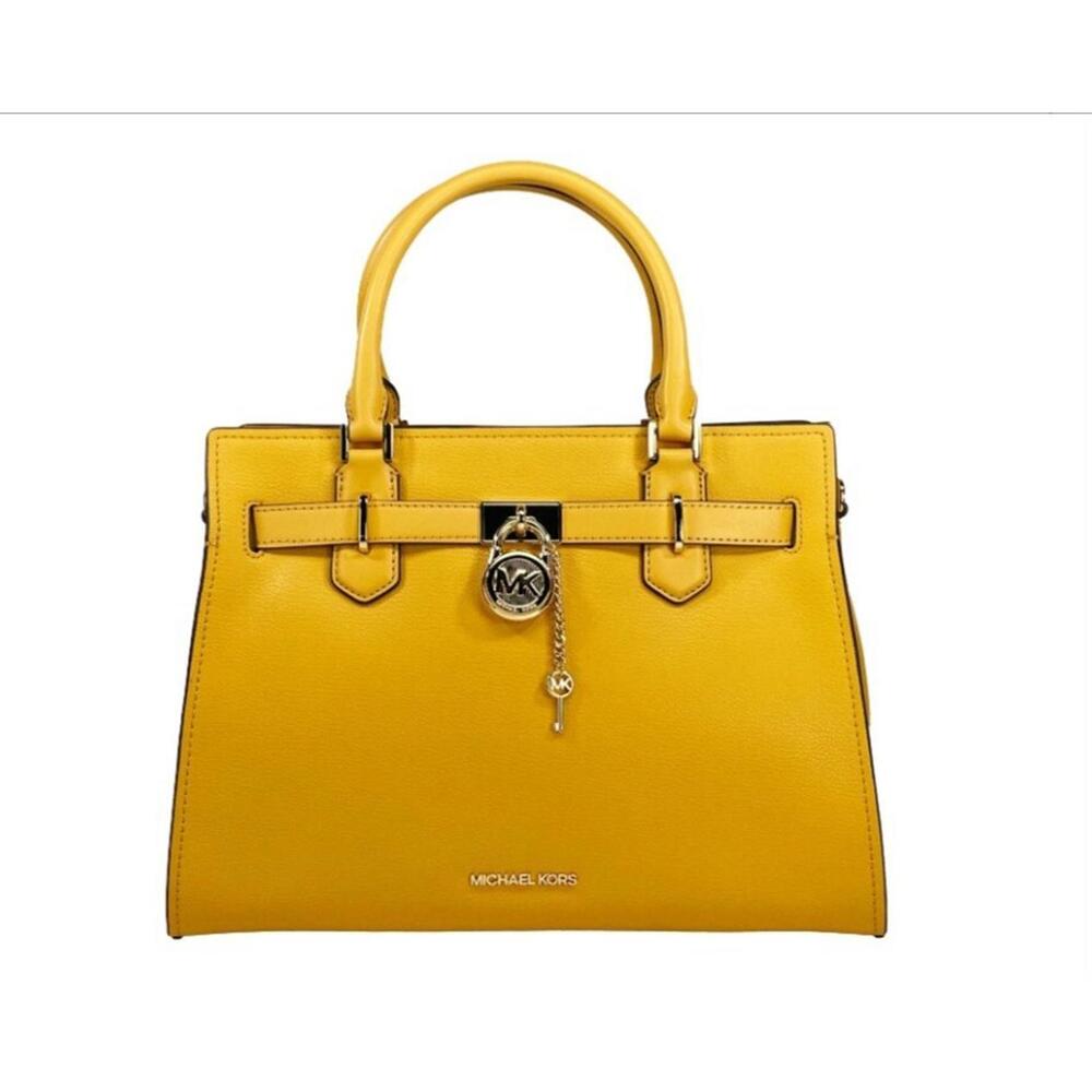 Michael Kors Hamilton Medium Leather Satchel In Golden Rod Color NWT - Picture 6 of 9